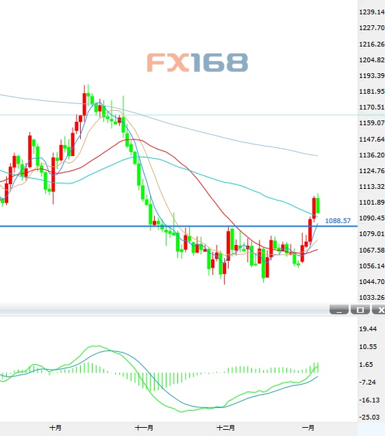 (現貨黃金 日圖；來源：FX168财經網)